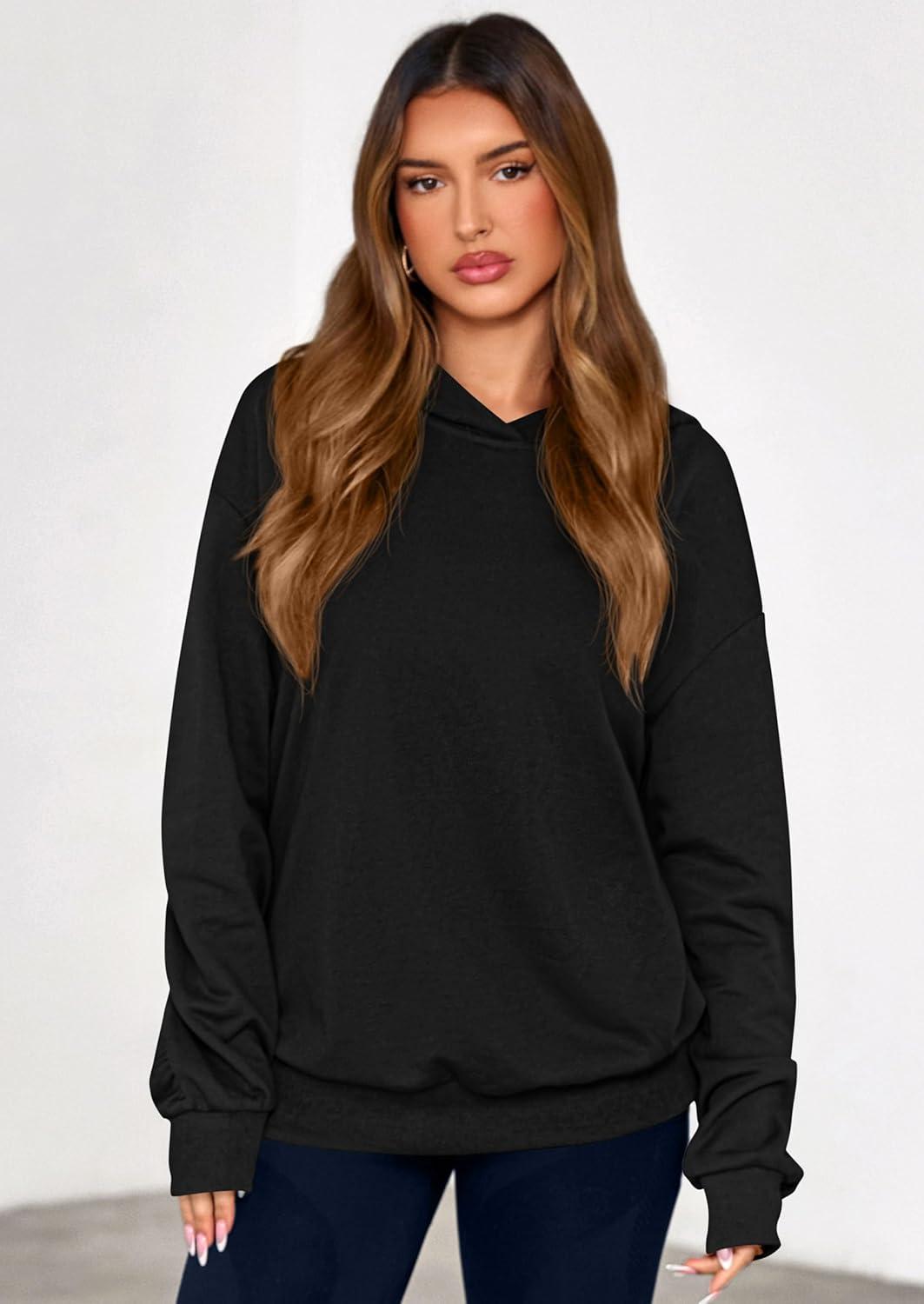 imagePRETTYGARDEN Hoodies for Women Oversized Pullover Sweatshirts Ruched Long Sleeve Casual Tops Spring Fall Fashion Y2K ClothesBlack