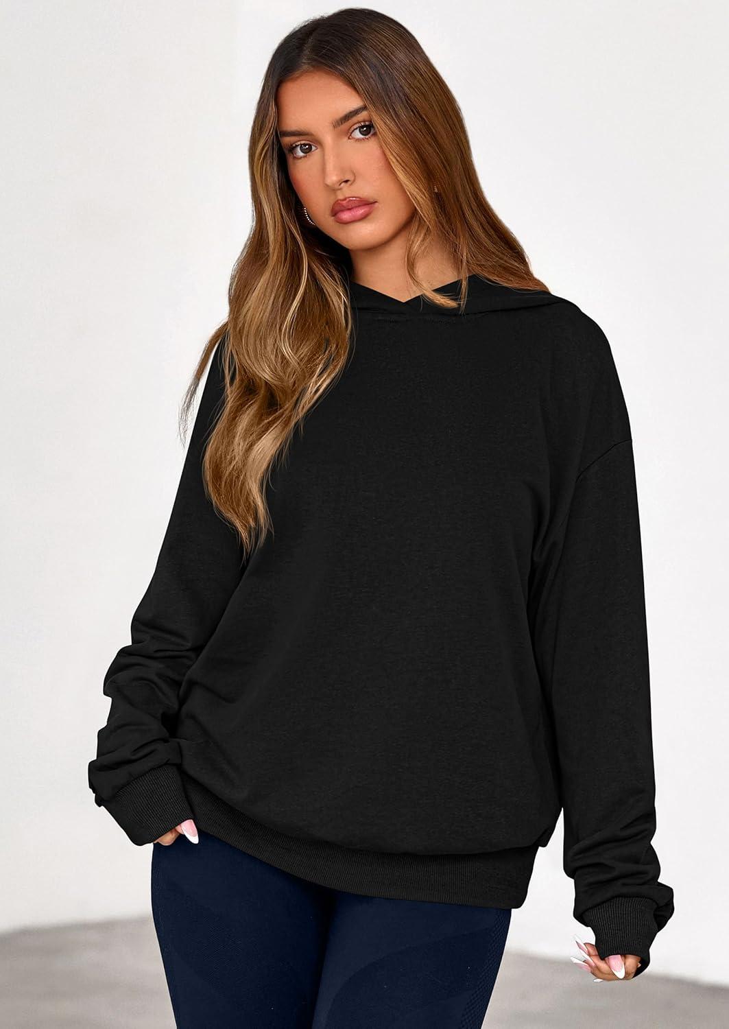 imagePRETTYGARDEN Hoodies for Women Oversized Pullover Sweatshirts Ruched Long Sleeve Casual Tops Spring Fall Fashion Y2K ClothesBlack