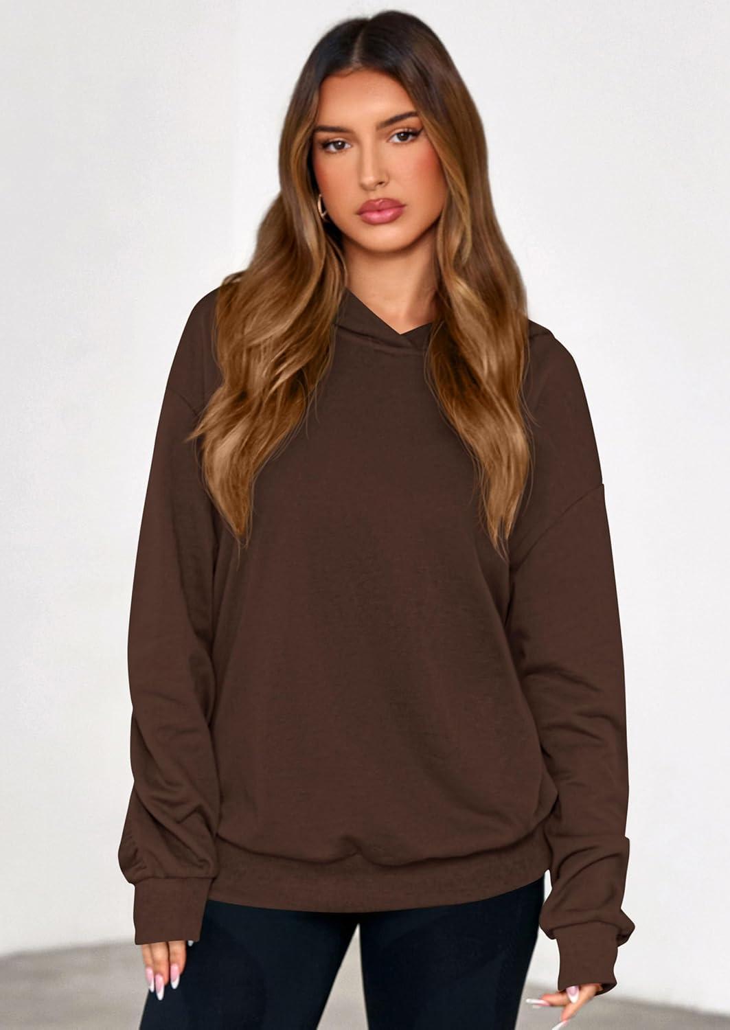 imagePRETTYGARDEN Hoodies for Women Oversized Pullover Sweatshirts Ruched Long Sleeve Casual Tops Spring Fall Fashion Y2K ClothesBrown