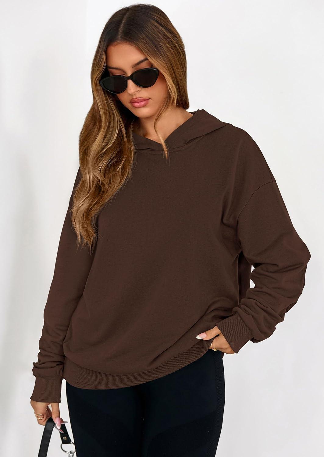 imagePRETTYGARDEN Hoodies for Women Oversized Pullover Sweatshirts Ruched Long Sleeve Casual Tops Spring Fall Fashion Y2K ClothesBrown