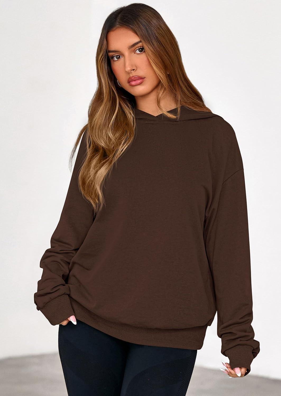 imagePRETTYGARDEN Hoodies for Women Oversized Pullover Sweatshirts Ruched Long Sleeve Casual Tops Spring Fall Fashion Y2K ClothesBrown