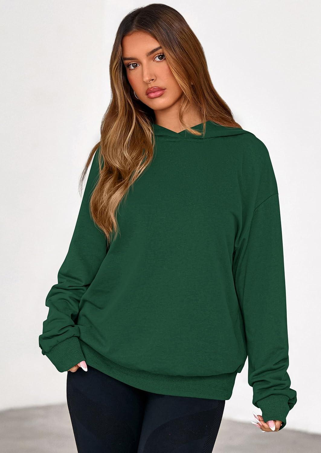 imagePRETTYGARDEN Hoodies for Women Oversized Pullover Sweatshirts Ruched Long Sleeve Casual Tops Spring Fall Fashion Y2K ClothesDark Green