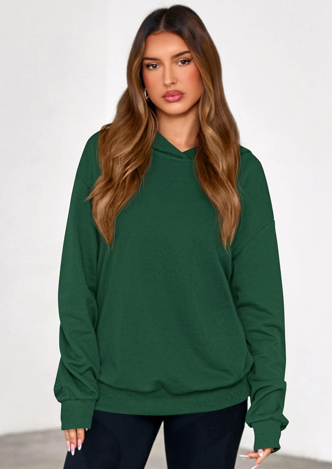 imagePRETTYGARDEN Hoodies for Women Oversized Pullover Sweatshirts Ruched Long Sleeve Casual Tops Spring Fall Fashion Y2K ClothesDark Green