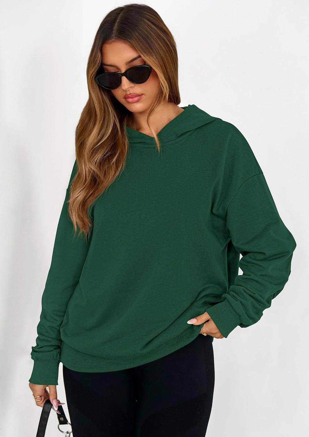 imagePRETTYGARDEN Hoodies for Women Oversized Pullover Sweatshirts Ruched Long Sleeve Casual Tops Spring Fall Fashion Y2K ClothesDark Green