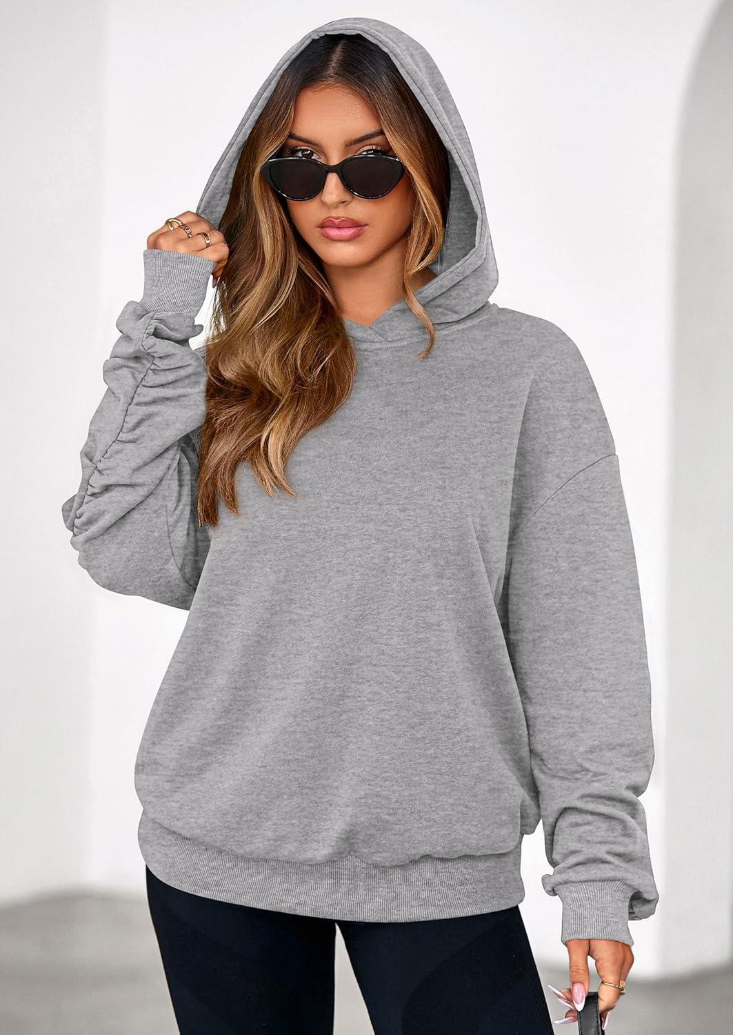imagePRETTYGARDEN Hoodies for Women Oversized Pullover Sweatshirts Ruched Long Sleeve Casual Tops Spring Fall Fashion Y2K ClothesGrey