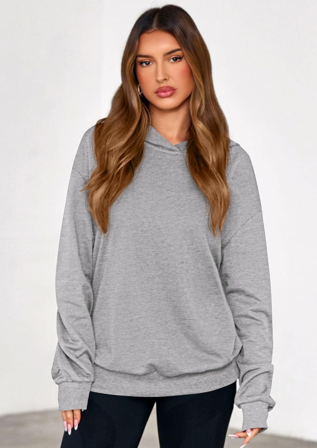 imagePRETTYGARDEN Hoodies for Women Oversized Pullover Sweatshirts Ruched Long Sleeve Casual Tops Spring Fall Fashion Y2K ClothesGrey