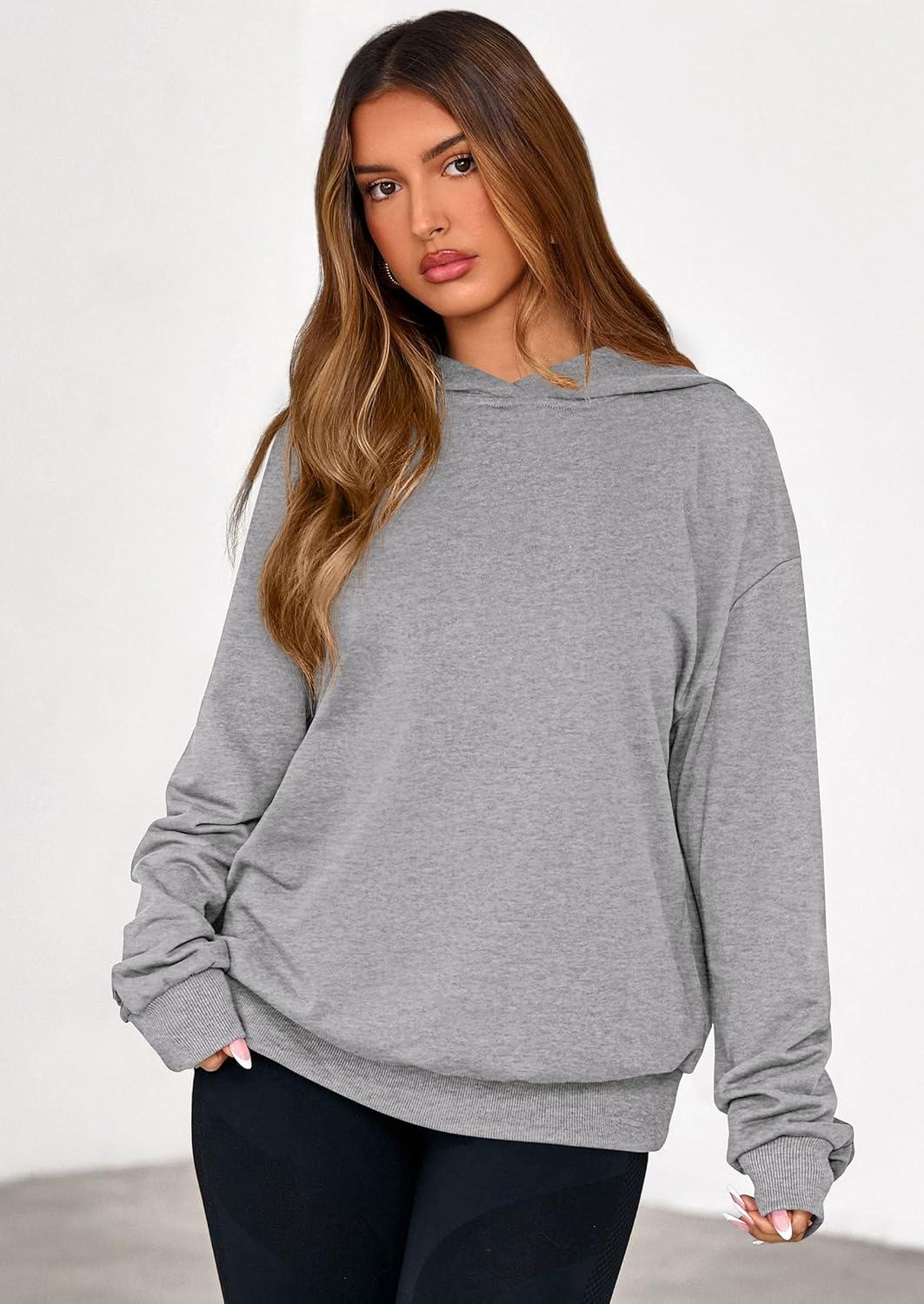 imagePRETTYGARDEN Hoodies for Women Oversized Pullover Sweatshirts Ruched Long Sleeve Casual Tops Spring Fall Fashion Y2K ClothesGrey