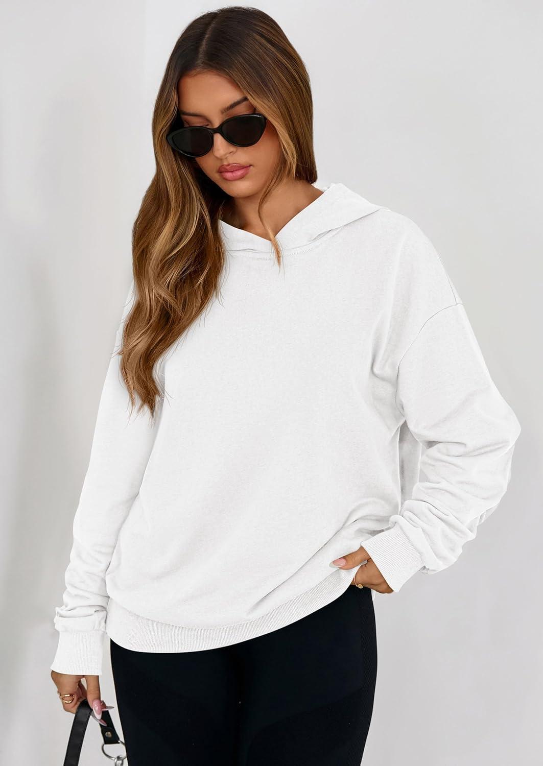 imagePRETTYGARDEN Hoodies for Women Oversized Pullover Sweatshirts Ruched Long Sleeve Casual Tops Spring Fall Fashion Y2K ClothesWhite