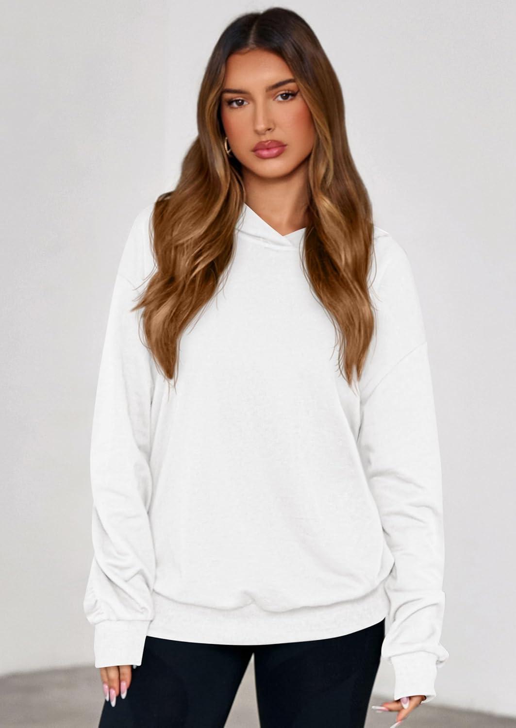 imagePRETTYGARDEN Hoodies for Women Oversized Pullover Sweatshirts Ruched Long Sleeve Casual Tops Spring Fall Fashion Y2K ClothesWhite