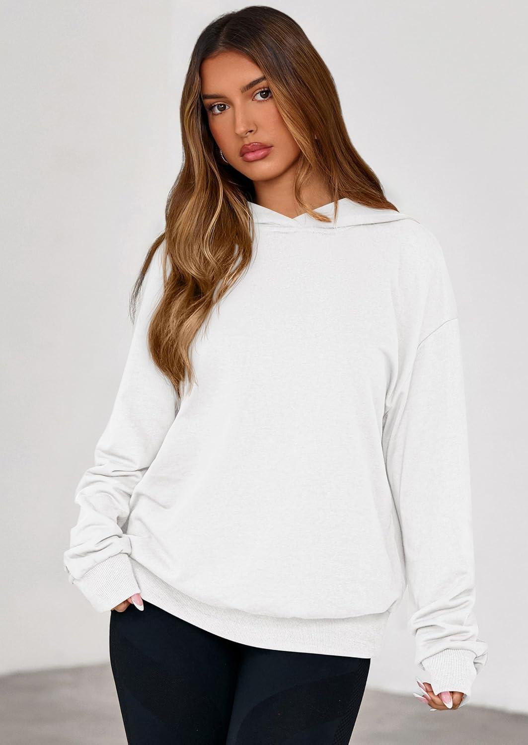 imagePRETTYGARDEN Hoodies for Women Oversized Pullover Sweatshirts Ruched Long Sleeve Casual Tops Spring Fall Fashion Y2K ClothesWhite