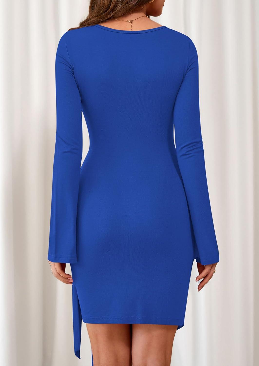 imagePRETTYGARDEN Women 2025 Mini Bodycon Dresses Long Sleeve Ruched Fitted Short Night Out Trendy Party Club Outfits Fall ClothesBlue