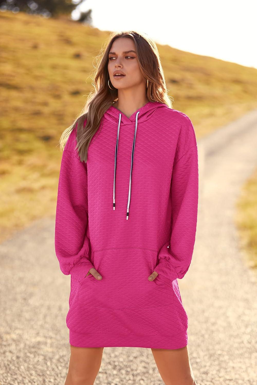 imagePRETTYGARDEN Womens 2024 Fall Fashion Hooded Sweatshirts Casual Long Sleeve Pullover Hoodie Dress