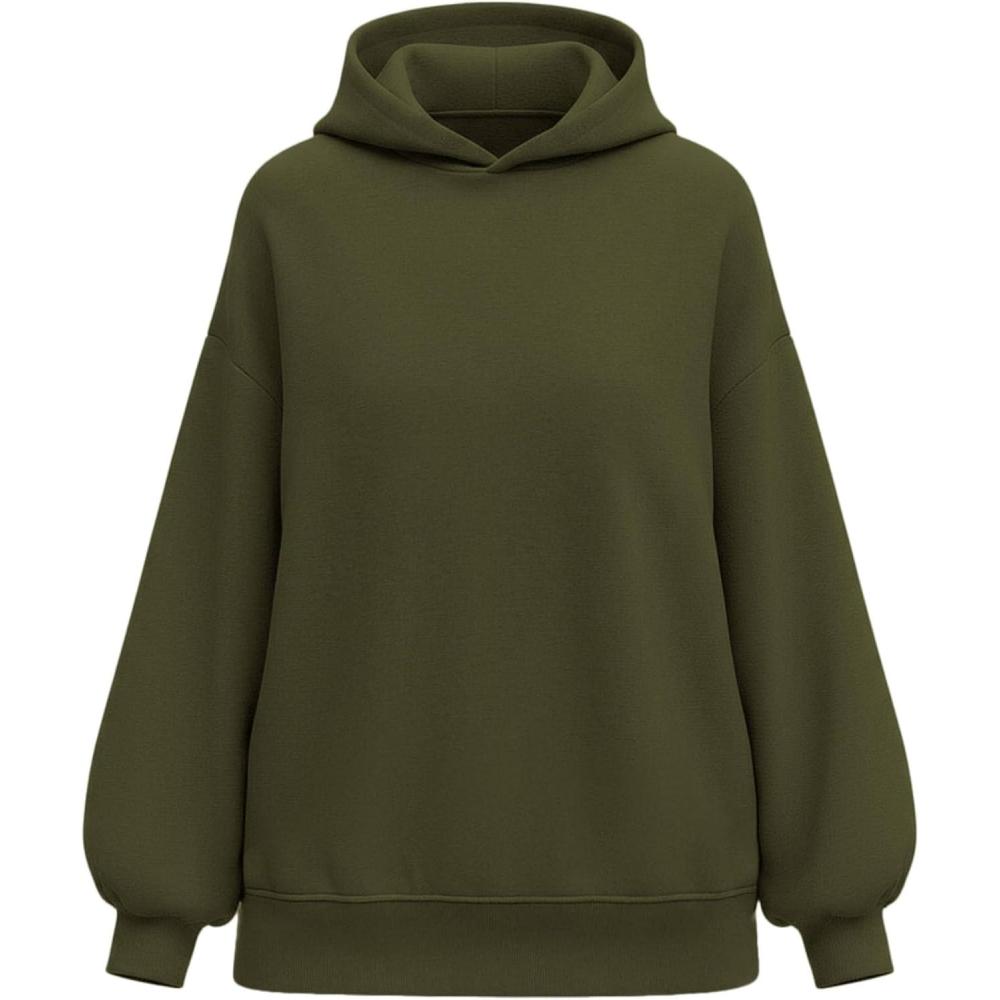 imagePRETTYGARDEN Hoodies for Women Oversized Pullover Sweatshirts Ruched Long Sleeve Casual Tops Spring Fall Fashion Y2K ClothesArmy Green