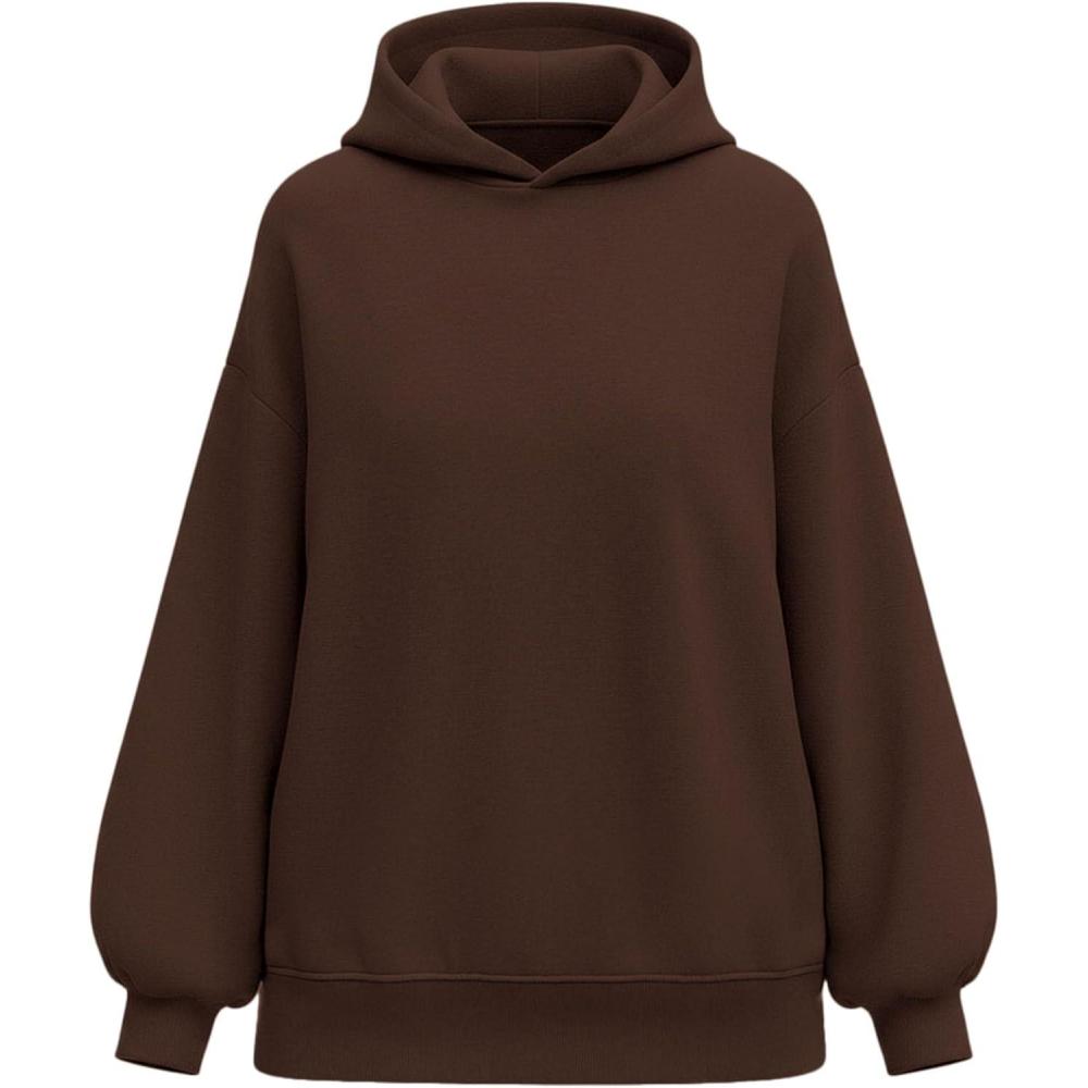 imagePRETTYGARDEN Hoodies for Women Oversized Pullover Sweatshirts Ruched Long Sleeve Casual Tops Spring Fall Fashion Y2K ClothesBrown