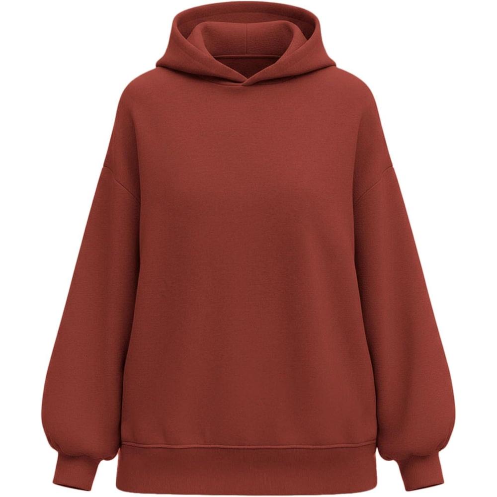 imagePRETTYGARDEN Hoodies for Women Oversized Pullover Sweatshirts Ruched Long Sleeve Casual Tops Spring Fall Fashion Y2K ClothesRust