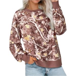 PRETTYGARDEN Graphic Sweatshirts for Women Crewneck Floral Print Long Sleeve Pullover Y2K Tops 2026 Fall Casual Cute Clothes(Brown Floral)