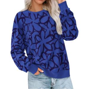 PRETTYGARDEN Graphic Sweatshirts for Women Crewneck Floral Print Long Sleeve Pullover Y2K Tops 2026 Fall Casual Cute Clothes(Floral Blue)