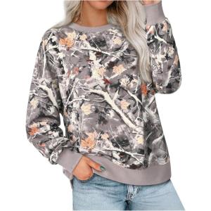 PRETTYGARDEN Graphic Sweatshirts for Women Crewneck Floral Print Long Sleeve Pullover Y2K Tops 2026 Fall Casual Cute Clothes(Gray Floral)