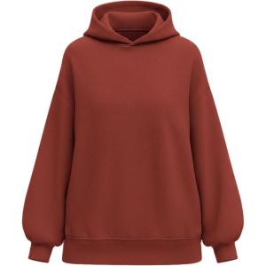 PRETTYGARDEN Hoodies for Women Oversized Pullover Sweatshirts Ruched Long Sleeve Casual Tops Spring Fall Fashion Y2K Clothes(Rust)