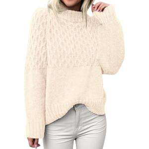 PRETTYGARDEN Oversized Sweaters for Women 2025 Fall Cute Cable Knit Long Sleeve Crewneck Chunky Pullover Tops Winter Clothing(Beige)