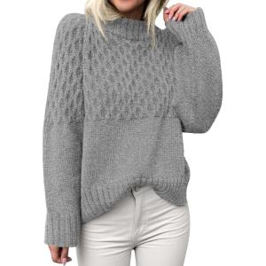 PRETTYGARDEN Oversized Sweaters for Women 2025 Fall Cute Cable Knit Long Sleeve Crewneck Chunky Pullover Tops Winter Clothing(Grey)