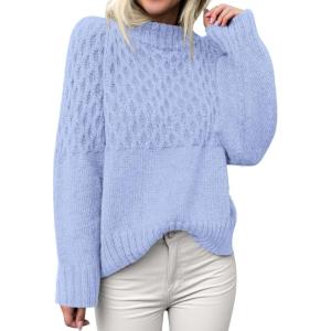 PRETTYGARDEN Oversized Sweaters for Women 2025 Fall Cute Cable Knit Long Sleeve Crewneck Chunky Pullover Tops Winter Clothing(Light Blue)