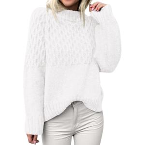 PRETTYGARDEN Oversized Sweaters for Women 2025 Fall Cute Cable Knit Long Sleeve Crewneck Chunky Pullover Tops Winter Clothing(White)