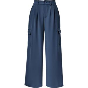 PRETTYGARDEN Women Wide Leg Pants High Waisted Business Work Trousers Long Straight Suit Dress Pants (Blue,Large)