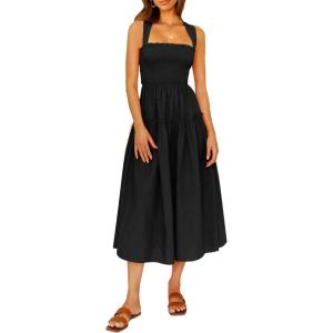 PRETTYGARDEN Women’s 2024 Summer Maxi Dress Halter Neck Backless Ruffle Smocked Casual Long Flowy Boho Dresses (Black,Small)