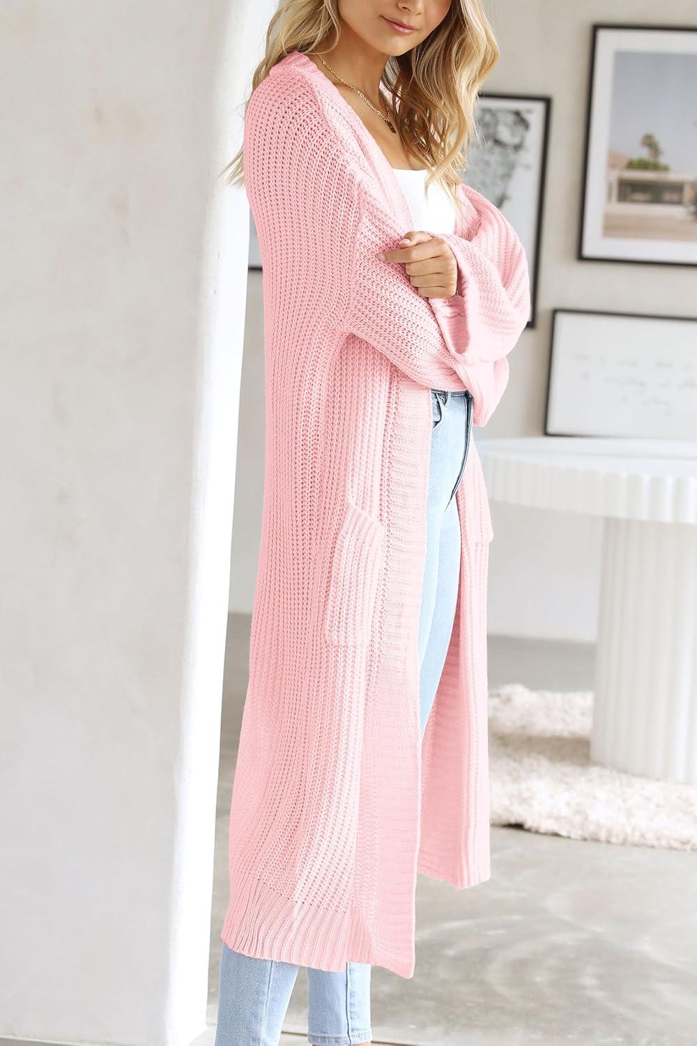 imagePRETTYGARDEN Womens 2024 Fall Long Cardigan Sweaters Open Front Long Sleeve Loose Fit Pockets Knit Sweater Coat Outerwear