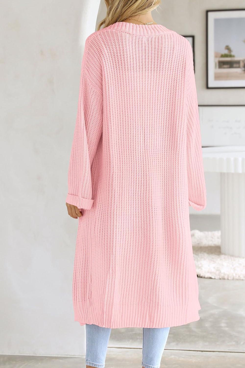 imagePRETTYGARDEN Womens 2024 Fall Long Cardigan Sweaters Open Front Long Sleeve Loose Fit Pockets Knit Sweater Coat Outerwear