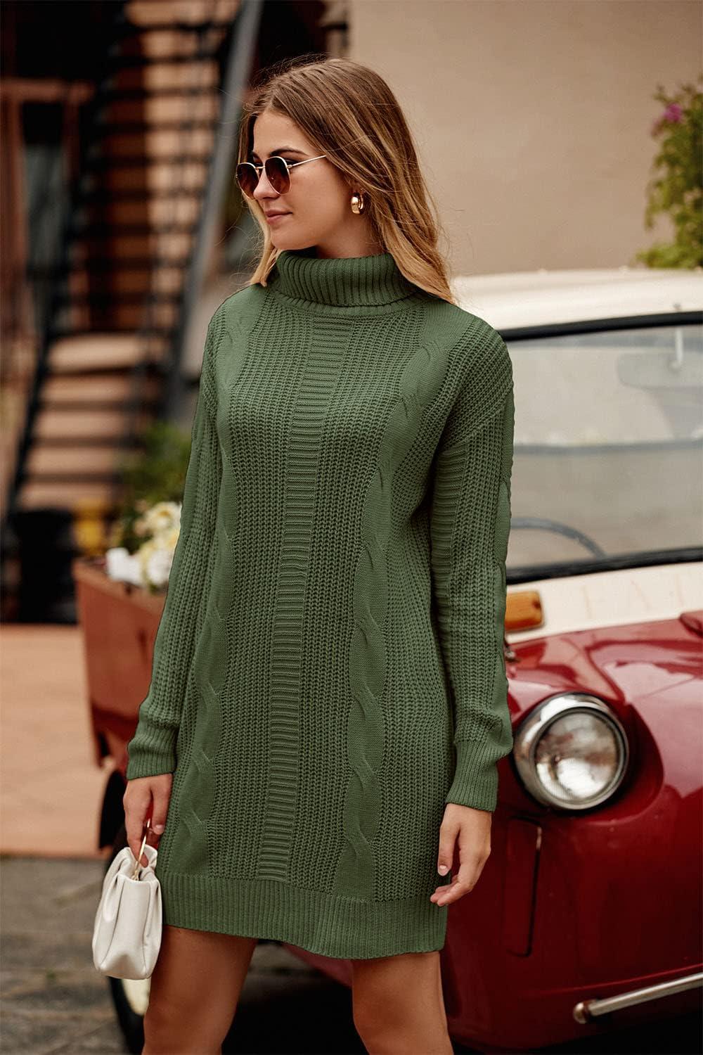 imagePRETTYGARDEN Womens 2024 Turtleneck Pullover Sweaters Casual Long Sleeve Plain Winter Knit Sweater Dress Army GreenMedium