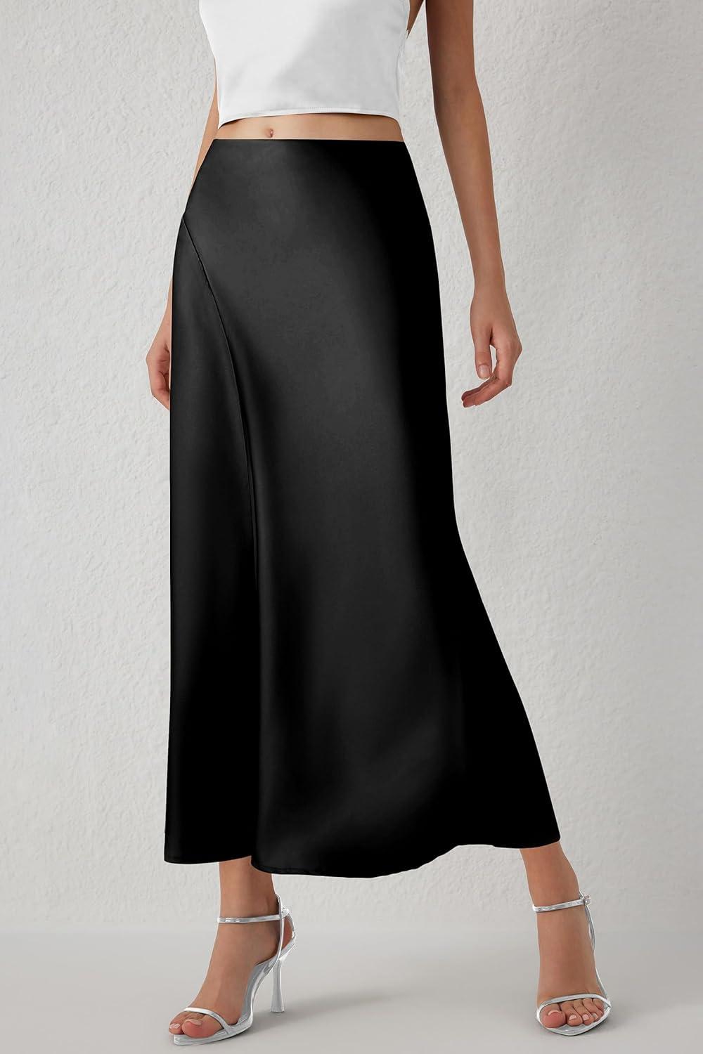 imagePRETTYGARDEN Womens Satin Midi Skirts 2024 Summer High Waisted A Line Elegant Cocktail Party Long Silk Skirt