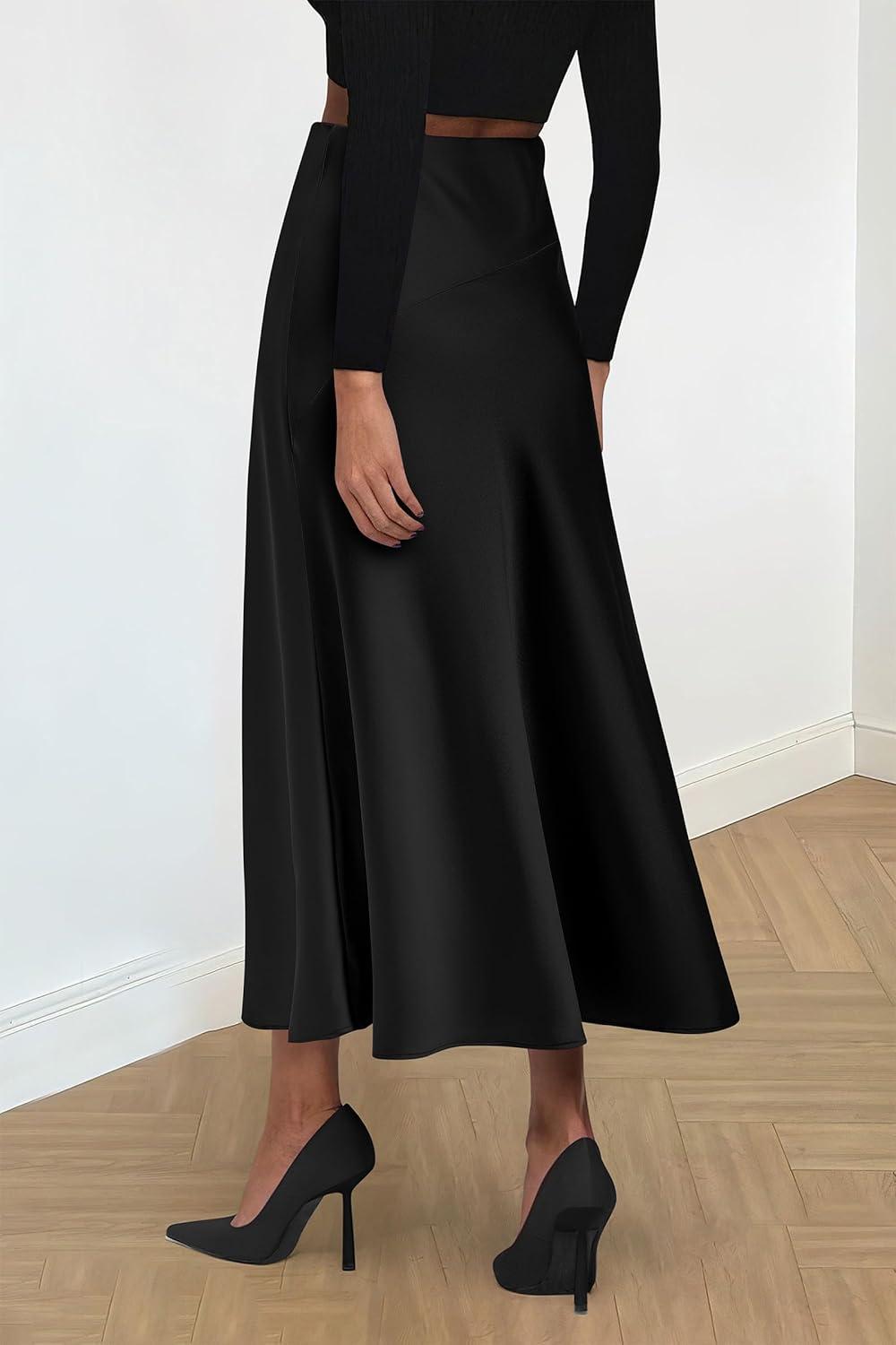 imagePRETTYGARDEN Womens Satin Midi Skirts 2024 Summer High Waisted A Line Elegant Cocktail Party Long Silk Skirt
