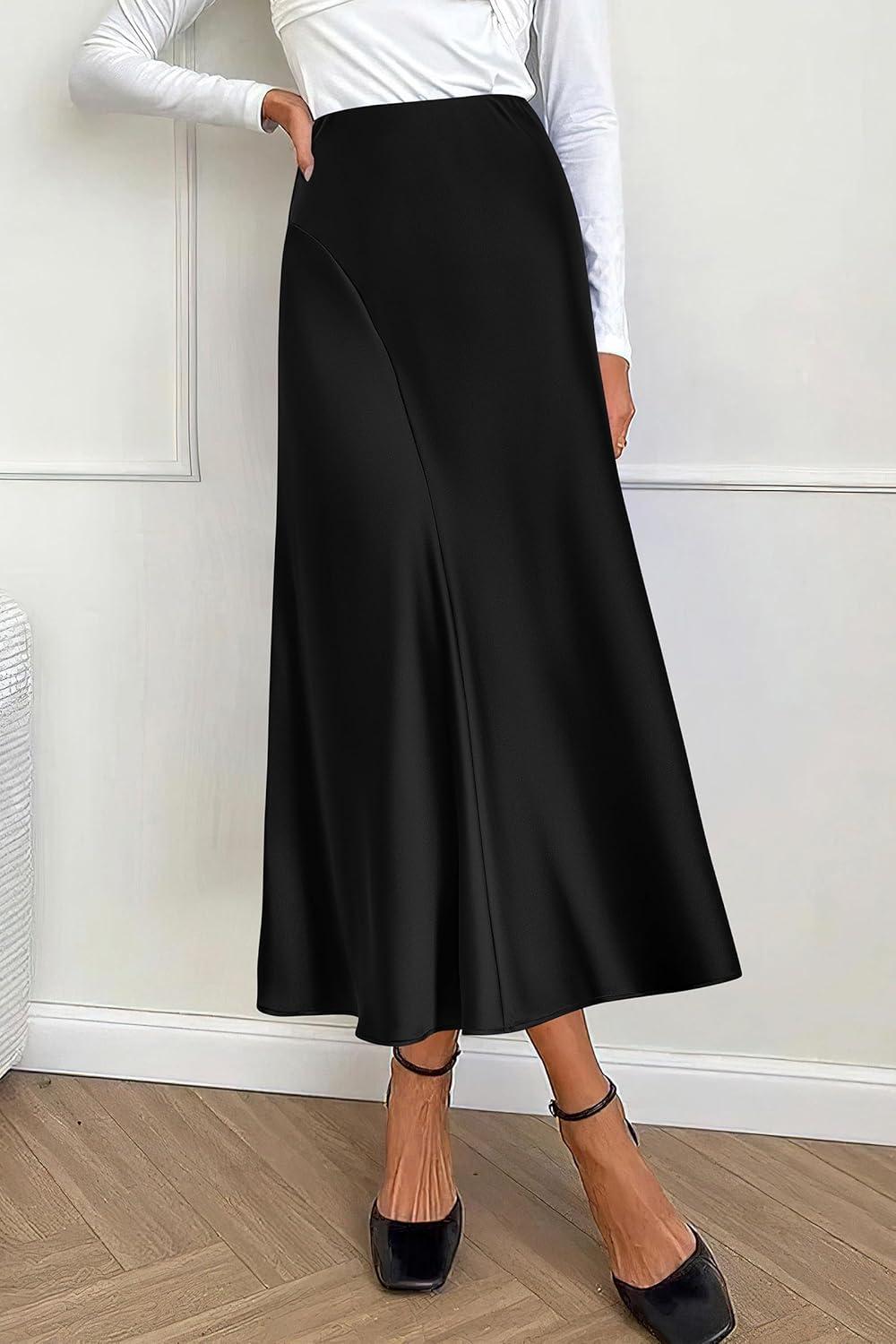 imagePRETTYGARDEN Womens Satin Midi Skirts 2024 Summer High Waisted A Line Elegant Cocktail Party Long Silk Skirt
