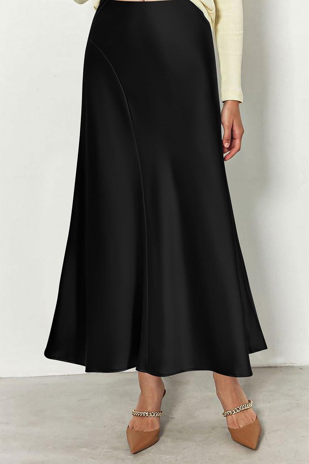 imagePRETTYGARDEN Womens Satin Midi Skirts 2024 Summer High Waisted A Line Elegant Cocktail Party Long Silk Skirt