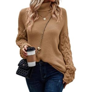 PRETTYGARDEN Womens 2024 Fall Fashion Pullover Sweaters Turtleneck Long Sleeve Cable Knit Sweater Casual Chunky Jumper Tops