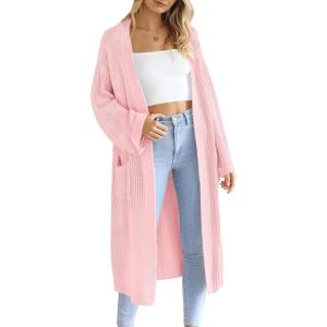 PRETTYGARDEN Women’s 2024 Fall Long Cardigan Sweaters Open Front Long Sleeve Loose Fit Pockets Knit Sweater Coat Outerwear