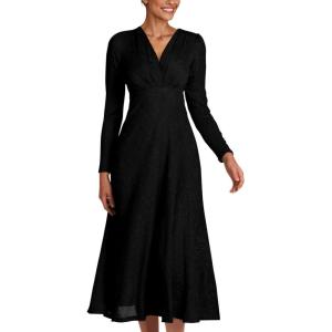 PRETTYGARDEN Women’s 2024 Fall Midi Dress Casual Long Sleeve V Neck Cocktail Party A Line Flowy Dresses (Black,Small)