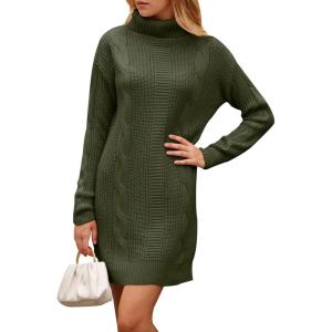 PRETTYGARDEN Women’s 2024 Turtleneck Pullover Sweaters Casual Long Sleeve Plain Winter Knit Sweater Dress (Army Green,Medium)