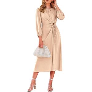 PRETTYGARDEN womens Formal Satin Dress(Beige)