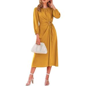 PRETTYGARDEN womens Formal Satin Dress(Yellow)