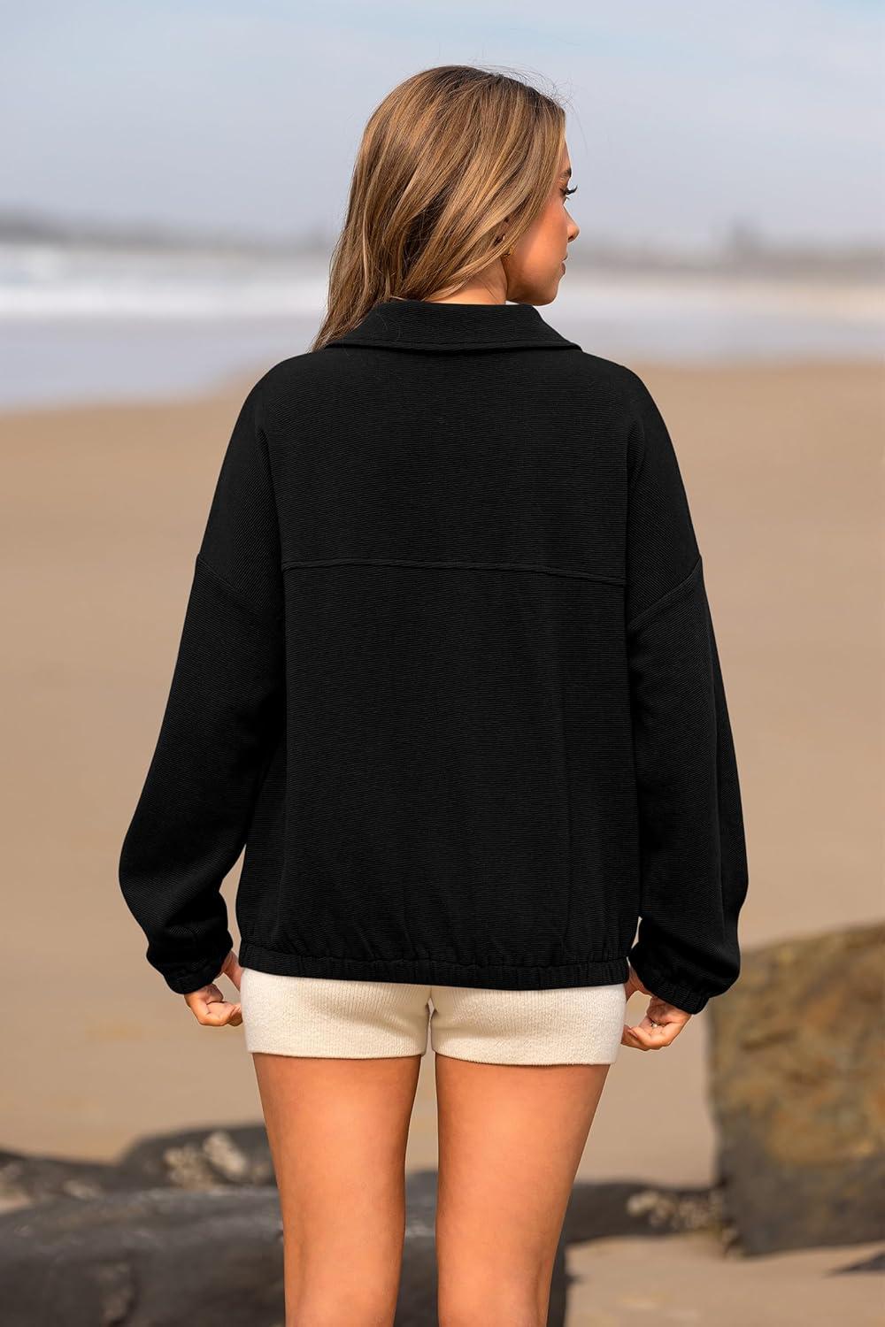 imagePRETTYGARDEN Womens 2024 Fall Sweatshirt Half Zip Collar Pullover Tops Oversized Long Sleeve Plain Casual Jacket Clothes