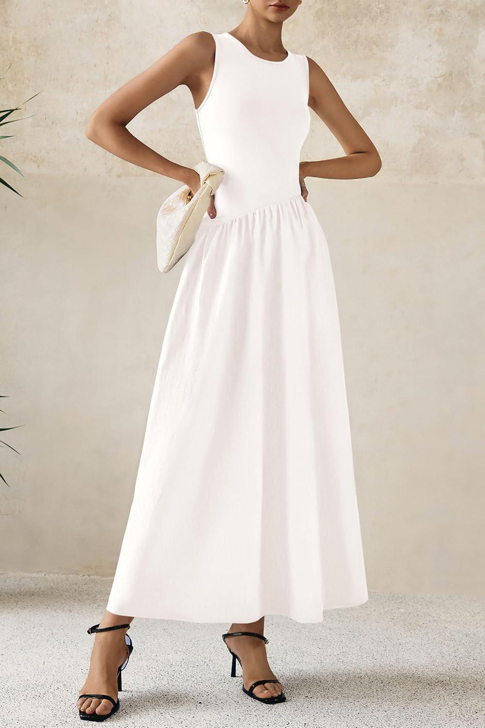 imagePRETTYGARDEN Womens Maxi Sundress Casual Summer 2025 Sleeveless Asymmetrical Drop Waist Patchwork Long Flowy Tank Dresses