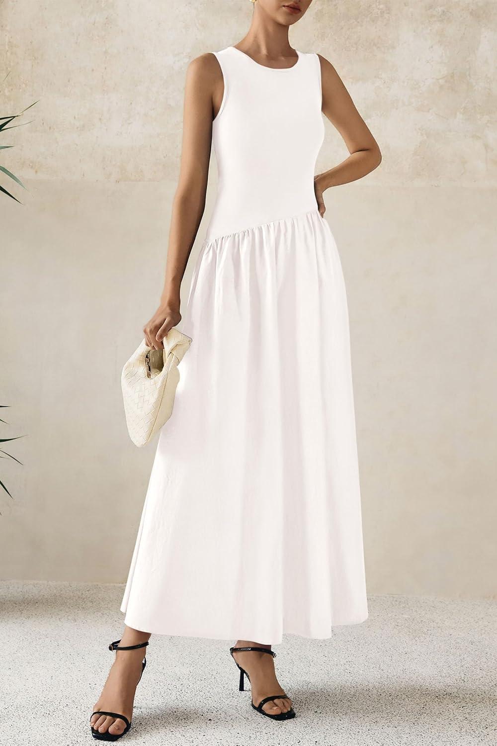 imagePRETTYGARDEN Womens Maxi Sundress Casual Summer 2025 Sleeveless Asymmetrical Drop Waist Patchwork Long Flowy Tank Dresses
