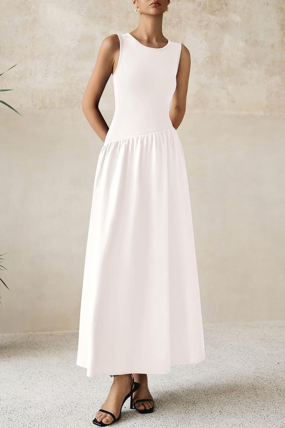 imagePRETTYGARDEN Womens Maxi Sundress Casual Summer 2025 Sleeveless Asymmetrical Drop Waist Patchwork Long Flowy Tank Dresses