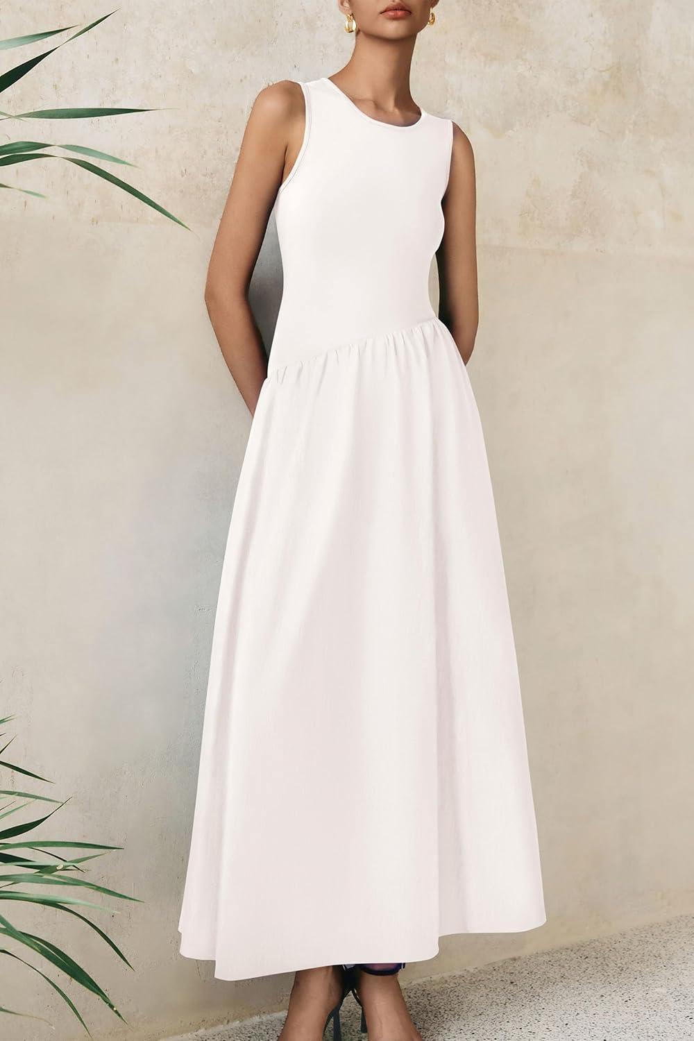 imagePRETTYGARDEN Womens Maxi Sundress Casual Summer 2025 Sleeveless Asymmetrical Drop Waist Patchwork Long Flowy Tank Dresses