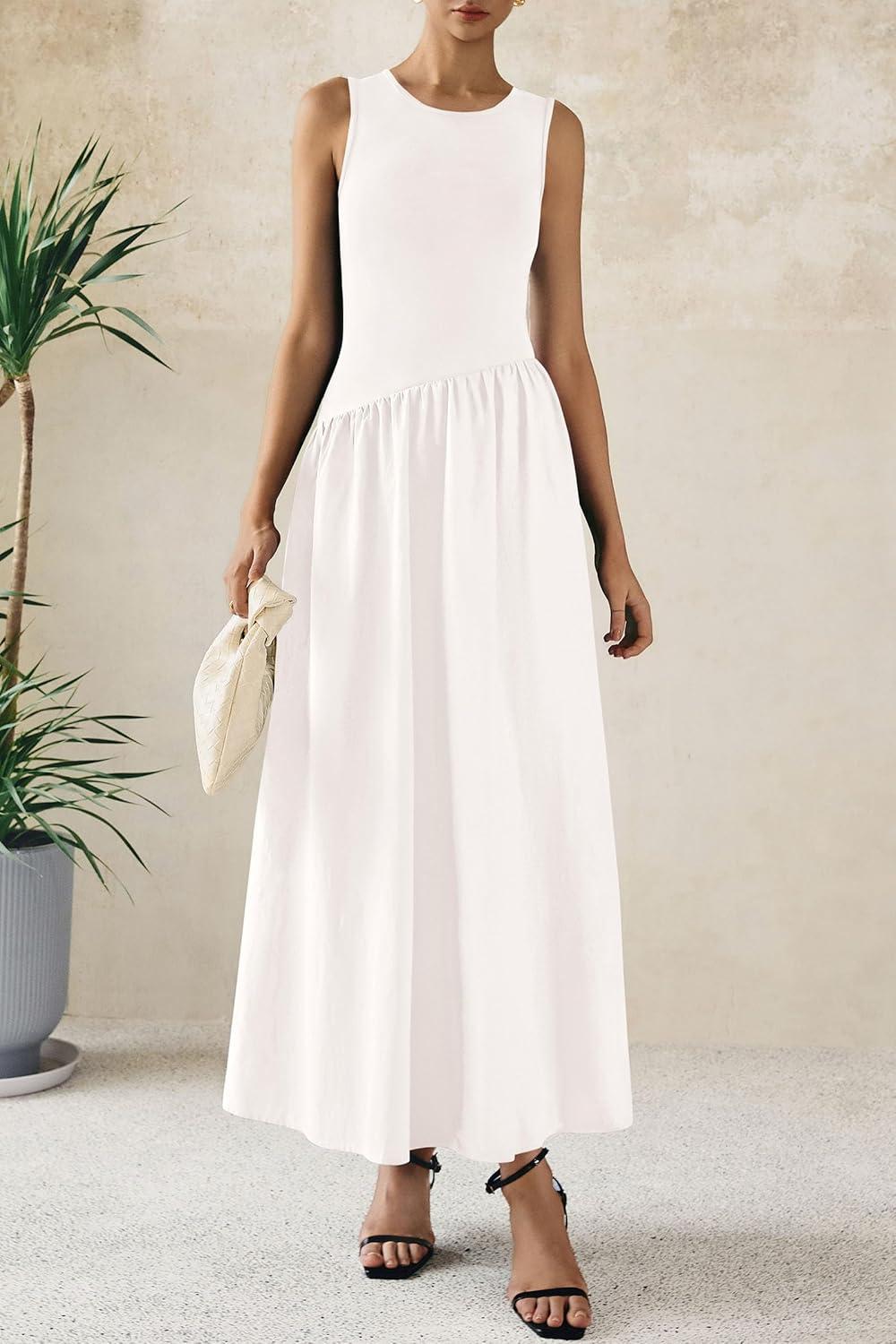 imagePRETTYGARDEN Womens Maxi Sundress Casual Summer 2025 Sleeveless Asymmetrical Drop Waist Patchwork Long Flowy Tank Dresses