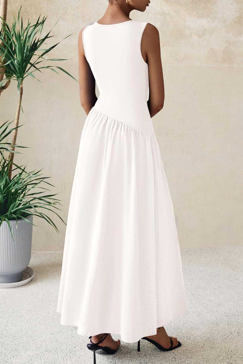 imagePRETTYGARDEN Womens Maxi Sundress Casual Summer 2025 Sleeveless Asymmetrical Drop Waist Patchwork Long Flowy Tank Dresses