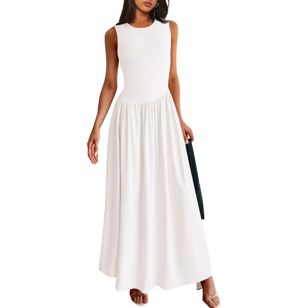 imagePRETTYGARDEN Womens Maxi Sundress Casual Summer 2025 Sleeveless Asymmetrical Drop Waist Patchwork Long Flowy Tank Dresses